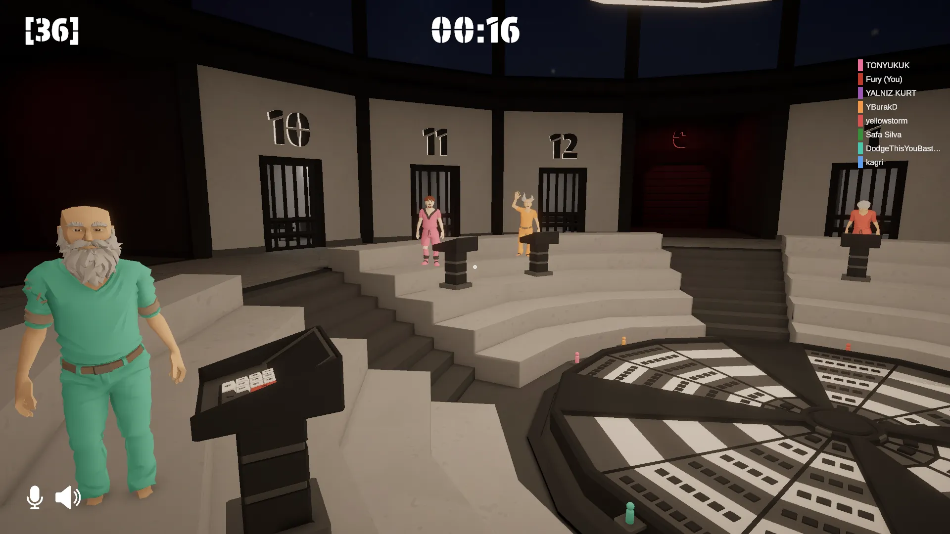 The hall surrounded by numbered cells