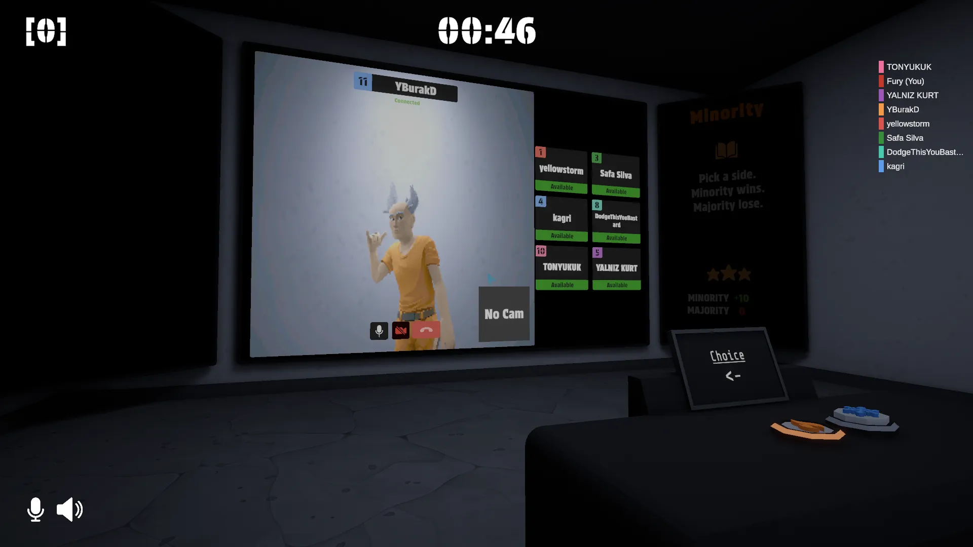An in-game video call on the cell intercom