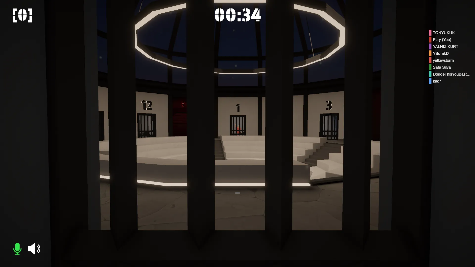 The hall seen through the cell bars